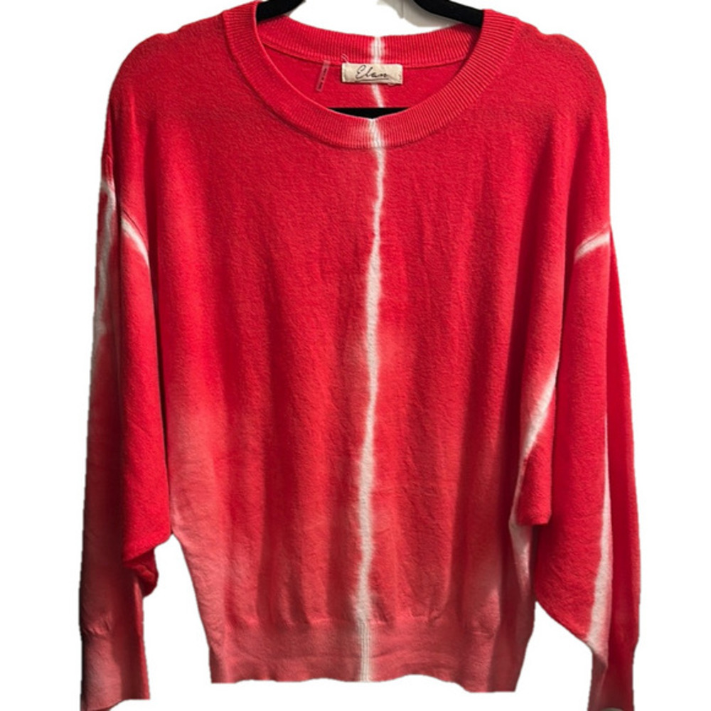 Elan Cozy Red and White Crew Neck Sweater